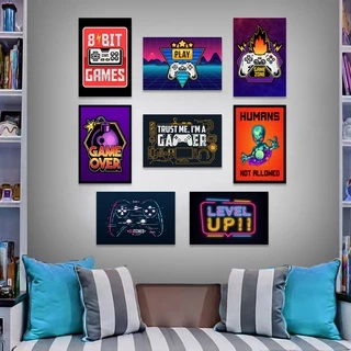 Kit 8 Placas Decorativas Quadrinhos MDF 30x20 Gamer Vídeogames Nerd Geek Jogos Quarto