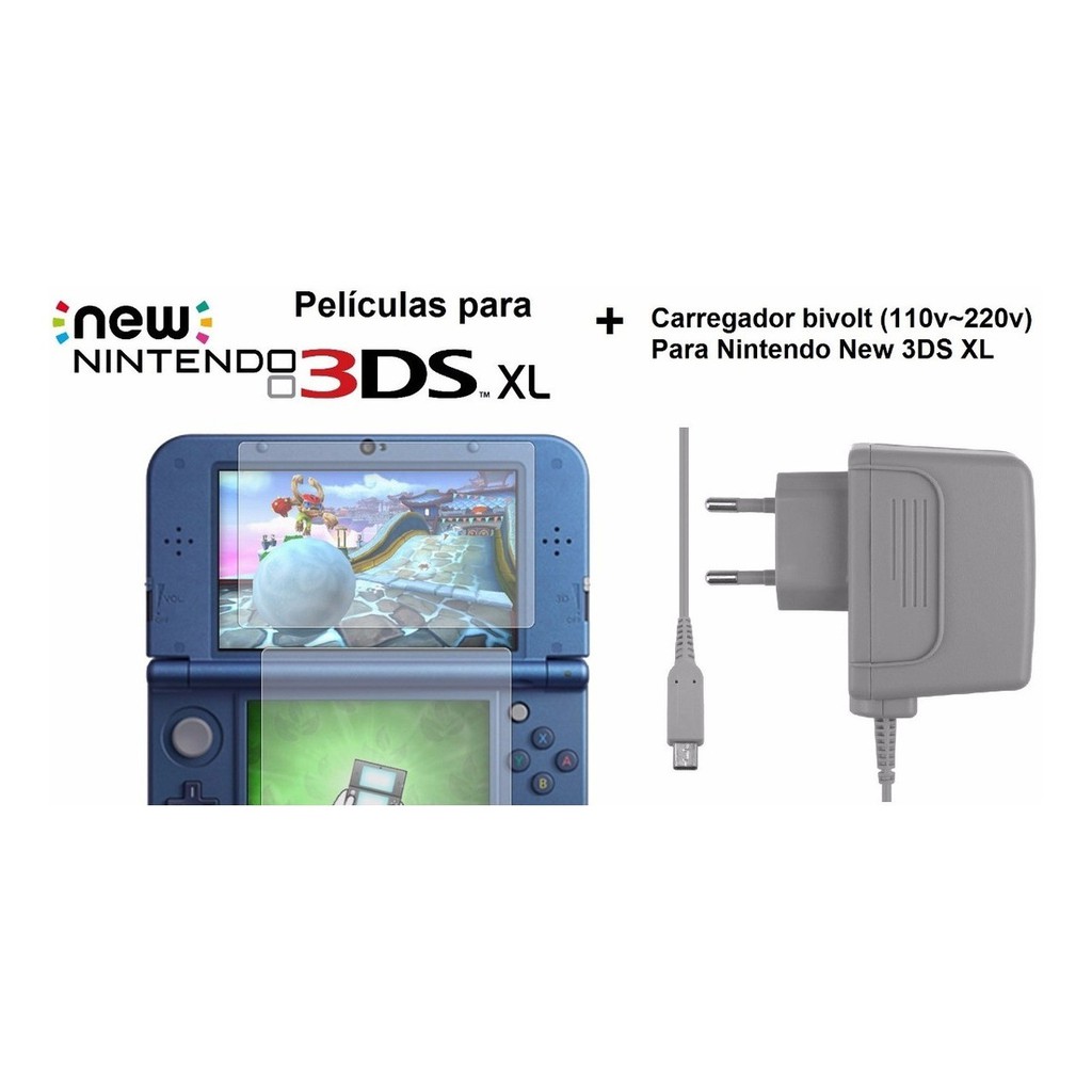 Kit Películas + Carregador Bivolt (110-220v) Para New 3ds Xl