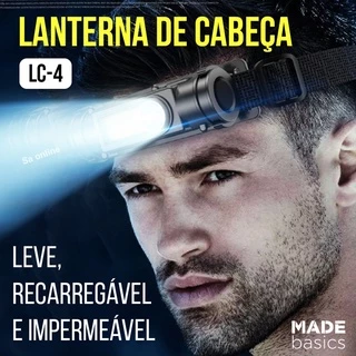 Lanterna Led de Cabeça Leve, Potente, Recarregável e à prova d'água Multiuso