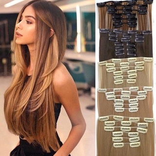Peças De Moda Cabelos Lisos Longos De 24 Polegadas Fibra De Alta Temperatura 16 Clipes Extensão De Cabelo