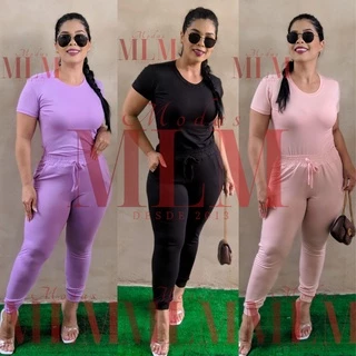 Conjunto Suede Light Suave Calça Jogging Blusa Babylook Confortável Joguer Fardamento Blusinha