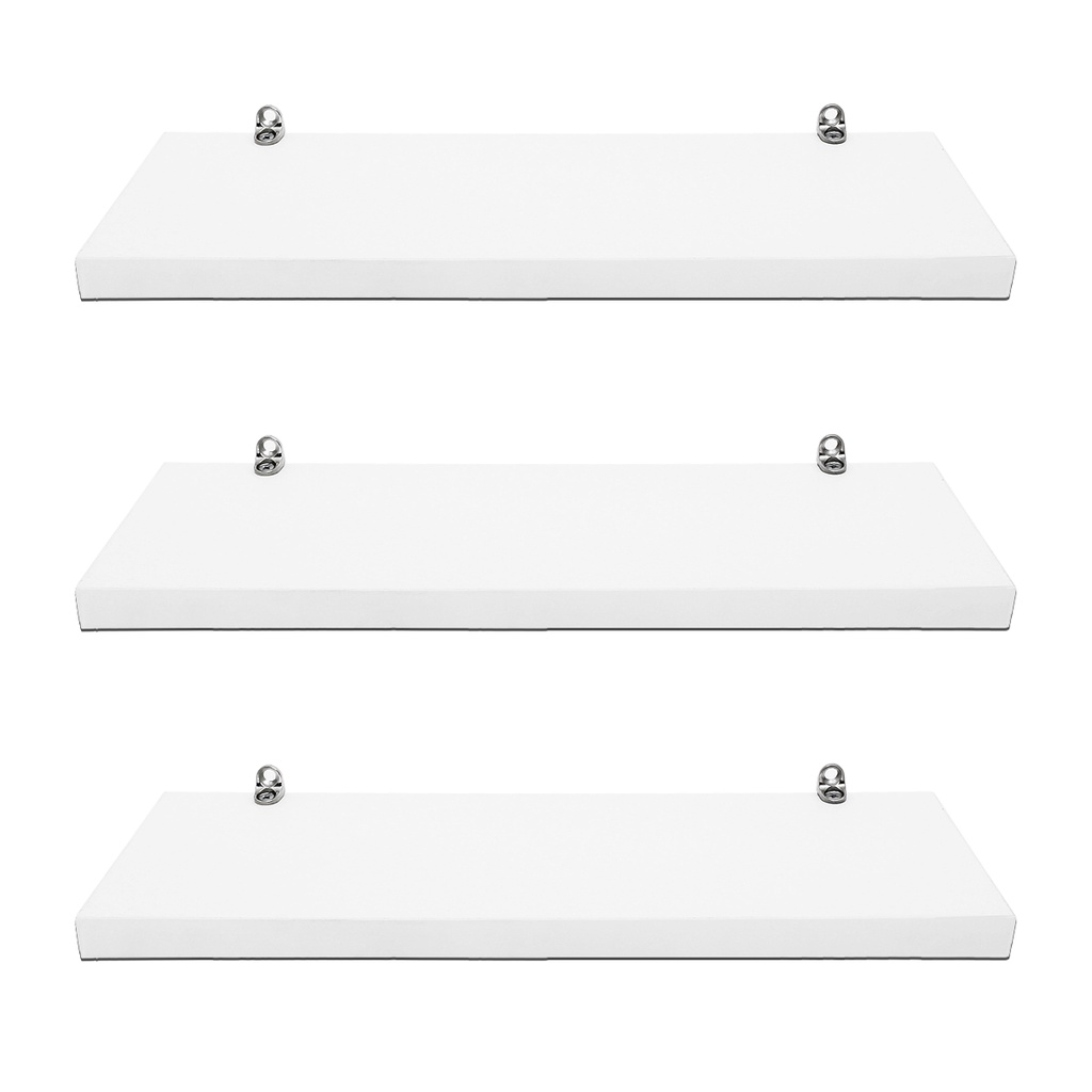 Kit Jogo 3 Prateleiras em MDF Lisa Branca Porta Quadros Com Suporte