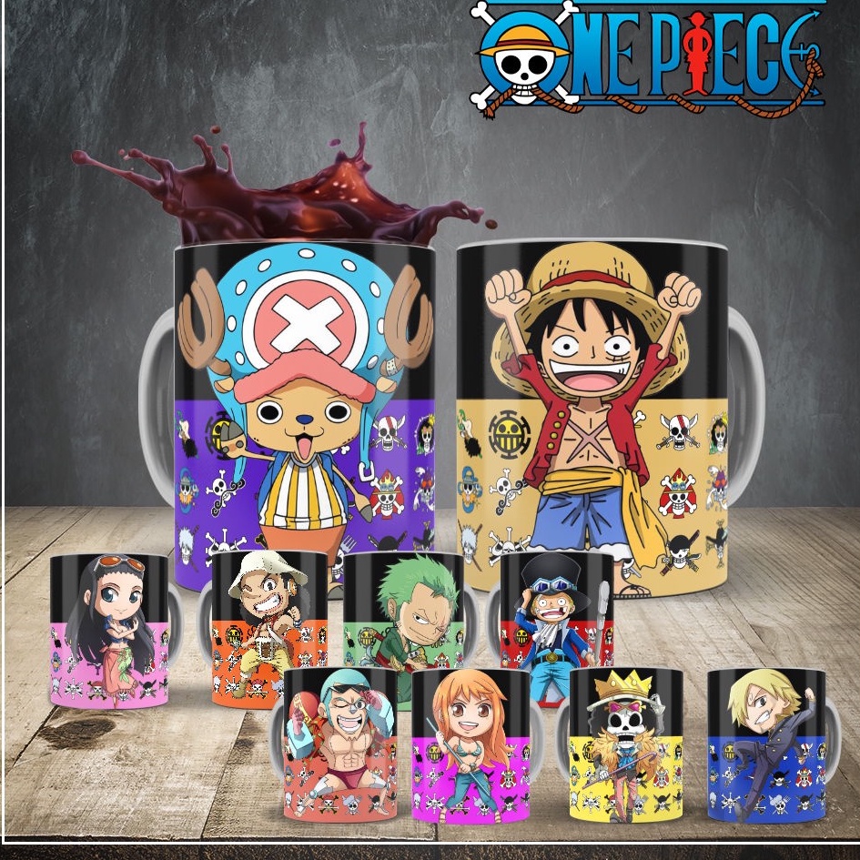 Caneca One Piece Nami E Anne E Personagens Interior E Alça Laranja