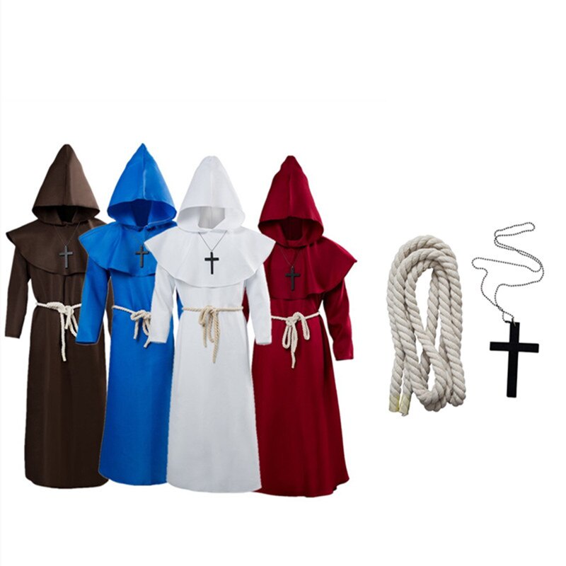 Adulto Medieval Monge Clergia Médico Da Praga Cosplay Fantasia Vestido Robe Sapato Cape Christian Capa Carnaval Traje De Halloween