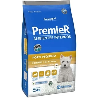 Ração Premier Ambientes Internos Cães Filhotes Frango e Salmão 7,5kg