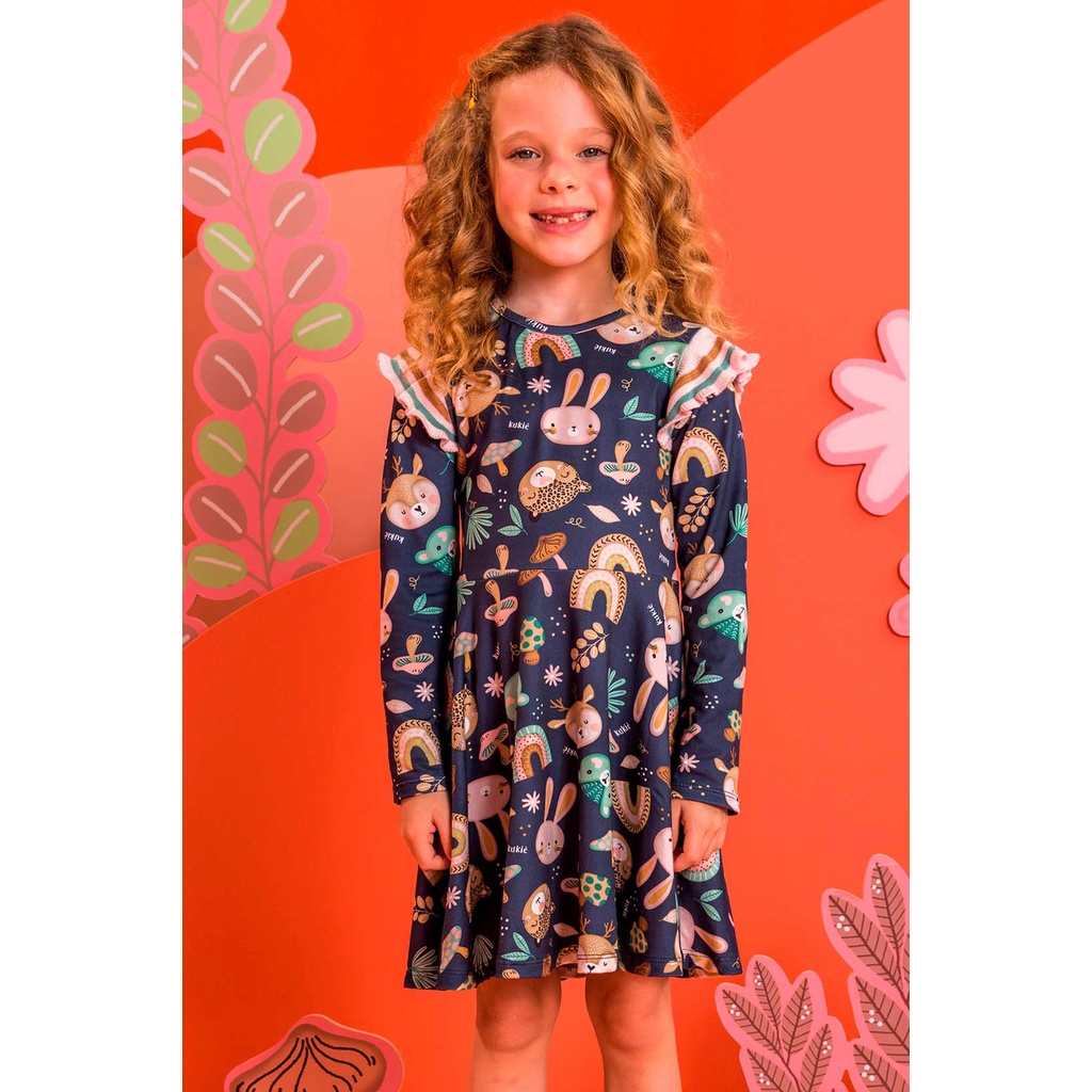 Vestido Infantil Kukie Inverno Manga Longa