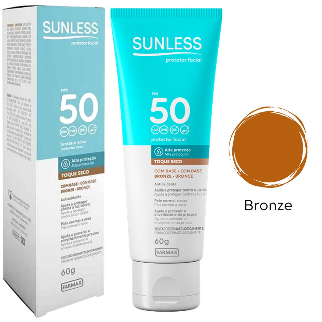 Protetor Solar Facial FPS 50 Com Base Cor Bronze Alta Proteção Toque