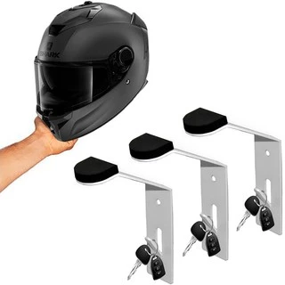 Kit 3 Conjuntos de Suportes de Capacetes Com Porta Chaves Branco Sterk