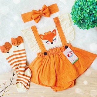 Jardineira Infantil Romper Saia Raposinha Bosque Encantando Body Menina Bebe (Não acompanha meia)