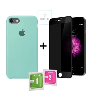Kit Capinha IPhone 7/8 Premium Silicone Com Logo + Película Privacidade + Kit Limpeza - Lançamento 2024