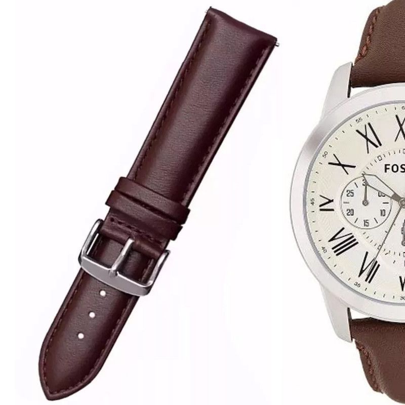 Pulseira De Couro Compatível Com Relógio Fossil Fs4735 22mm Marrom