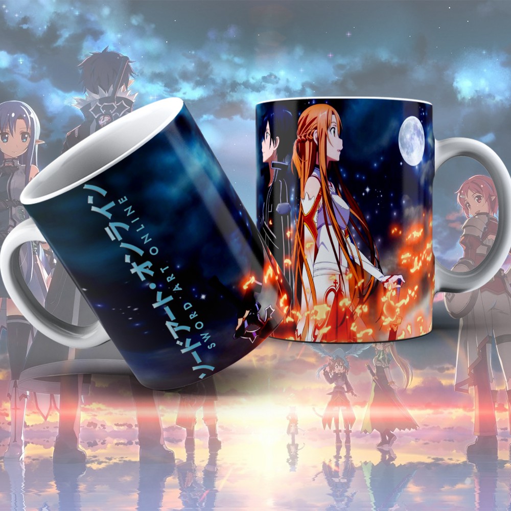 Caneca Sword Art Online Personagens Pose Interior E Alça Branca