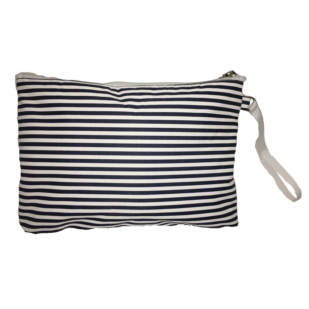 Necessaire Listras Navy Azul/branco C/ Alça bolsa de viagem organizadora grande
