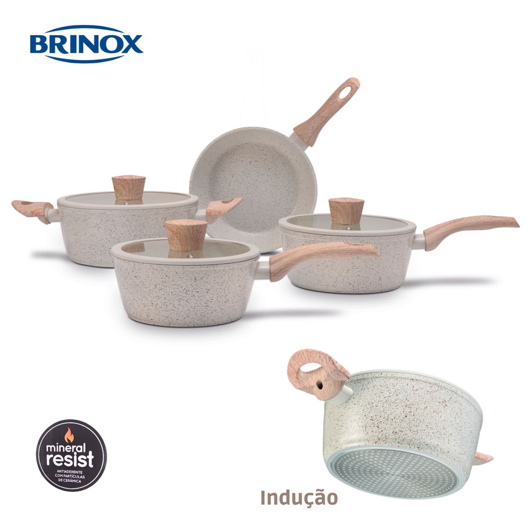 Conjunto de Panelas 16 Pçs Indução Revestimento em Granito Antiaderente Cor  Rosa Cooklover