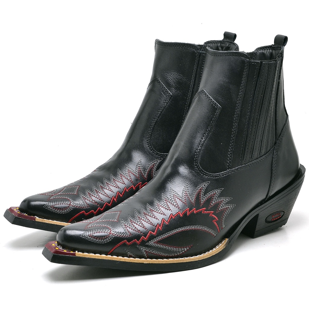 Bota Country Masculina Botina Texana Cowboy em Couro Legítimo Bico Fino ...