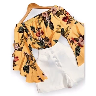 Cropped ciganinha florido, manga flare. Blusa ciganinha feminina florida - cropped feminino estampado. Ciganinha manga flare
