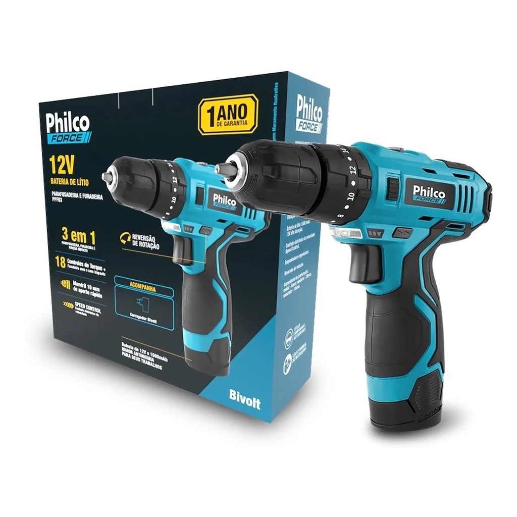 Parafusadeira e Furadeira Philco 3x1 Com Impacto Bivolt Original Azul ...
