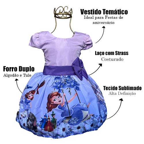 Vestido Infantil Princesa Sofia Luxo Festa Aniversário