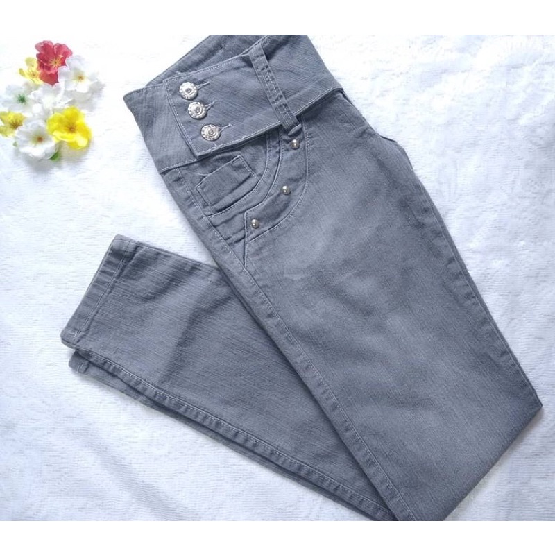 Logami calça jeans feminina cintura midi justa cinza escuro calça jeans  casual feminina