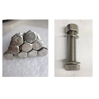 Parafuso Sextavado rosca total Inox com porca e arruela - M12x60mm