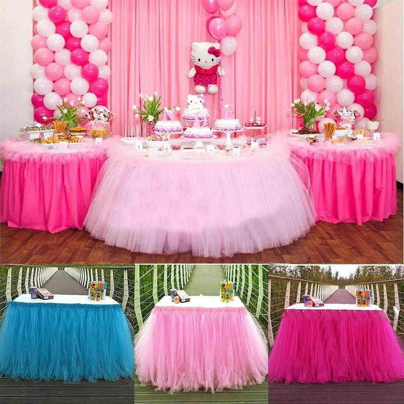 Mesa com tule store rosa