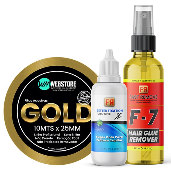 Kit Manutenção Para Prótese Capilar, Super Cola, Fita Gold 10Mts e  Removedor F-7