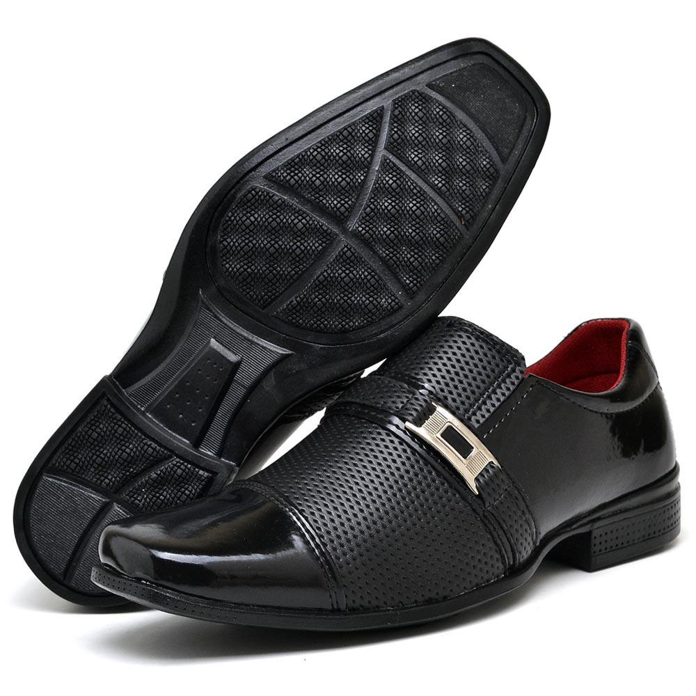 sapato social masculino preto verniz de fivela elegante moderno elegante