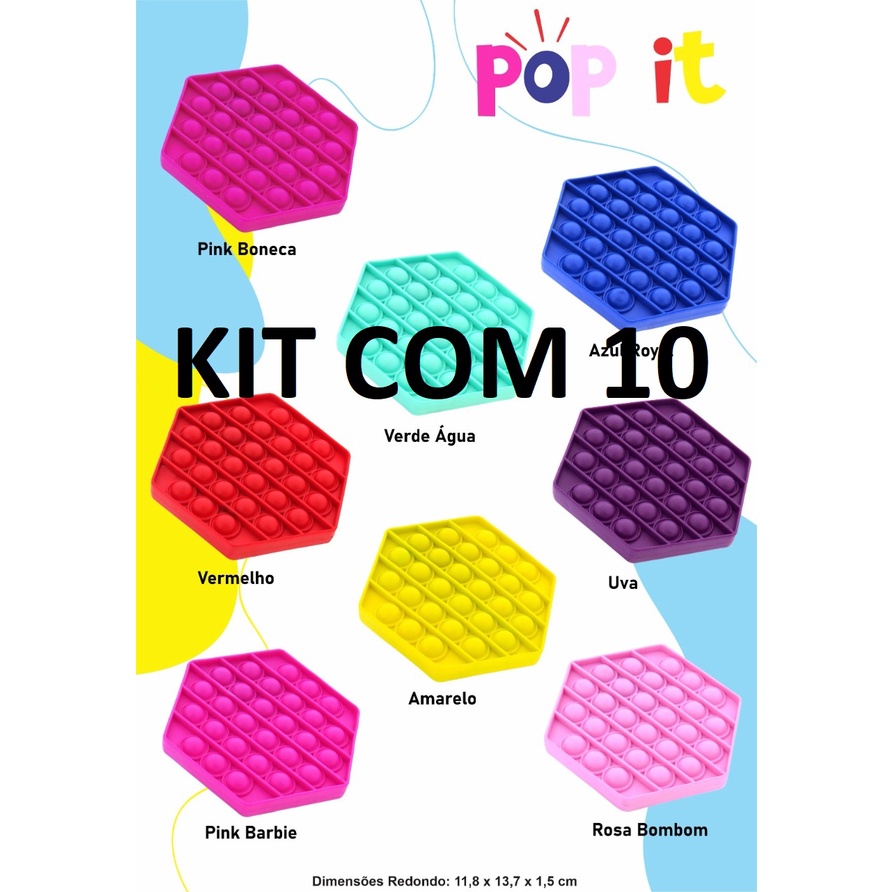 KIT COM 10 Pop-it Fidget Toy Empurre Bolha Anti-stress Brinquedo ...