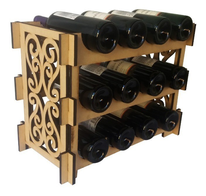 Adega Madeira MDF P/12 Garrafas Estante Rack Prateleira De Vinho E Espumante - Modelo Arabesco