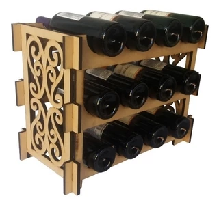 Adega Madeira MDF P/12 Garrafas Estante Rack Prateleira De Vinho E Espumante - Modelo Arabesco