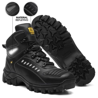 Coturno Masculino Caterpillar Motoqueiro 100% Couro Semi Impermeável Antiderrapante