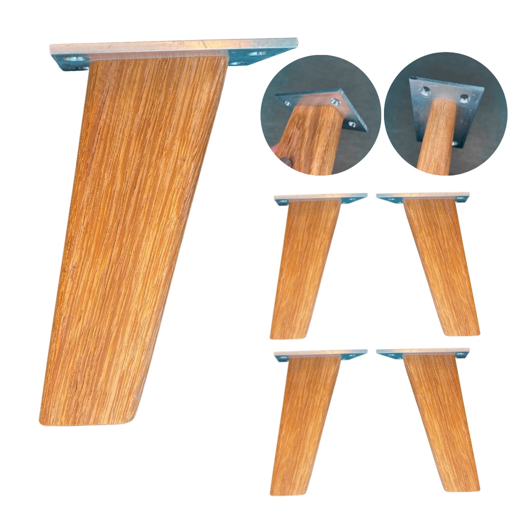 Pé Retro madeira maciça para móveis com Base Metal 15cm 4Un