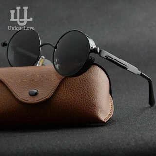 Retro Clássico Gótico Steampunk Rodada Óculos De Sol Das Mulheres Dos Homens Marca Designer Armação De Plástico Colorido Lente UV400