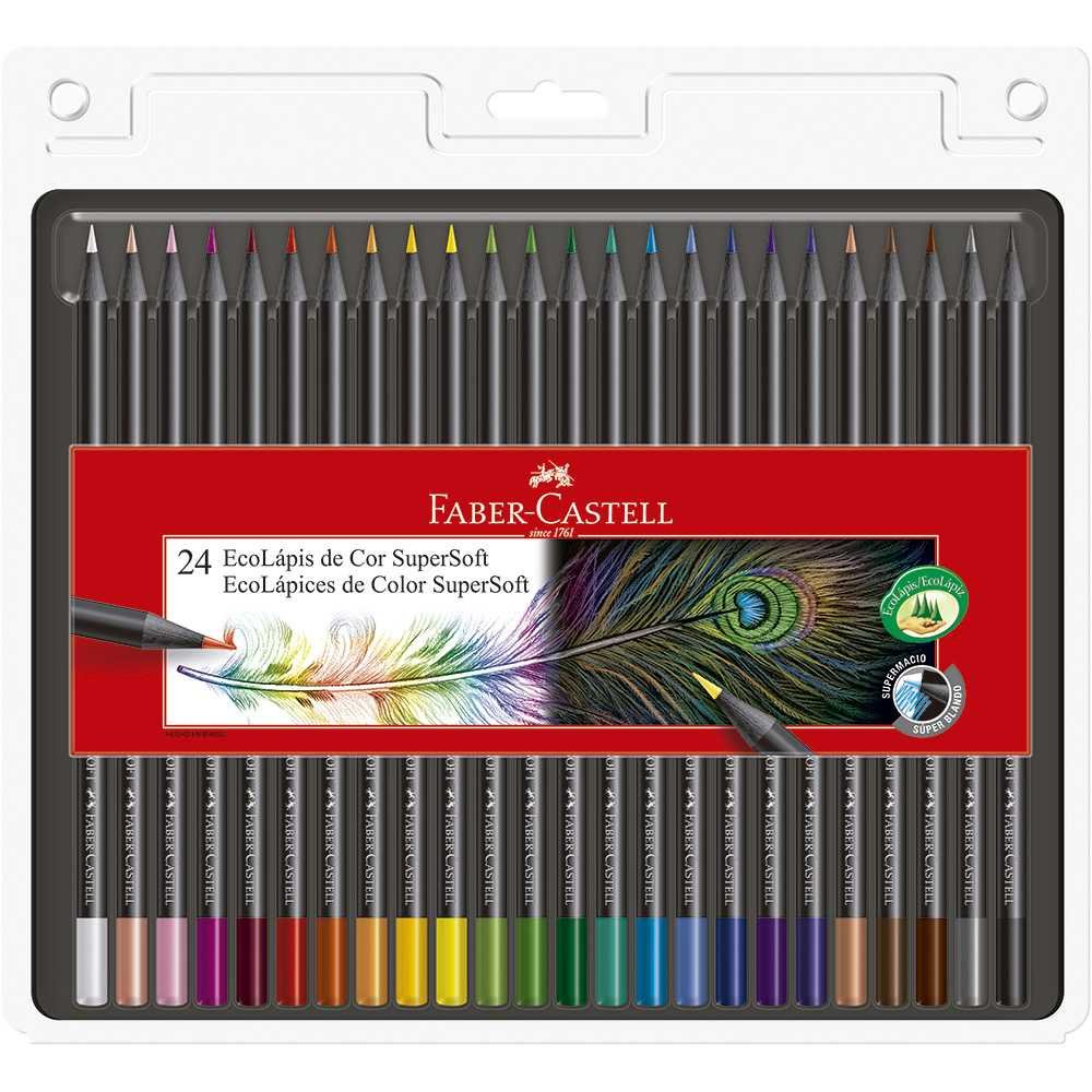 Lapis de Cor Faber Castell Supersoft 24 Cores Madeira Preta Macia Pronta Entrega Envio Imediato