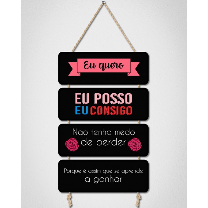 Placas Decorativas de MDF com Corda Frase Eu Quero Eu Posso Eu Consigo ...