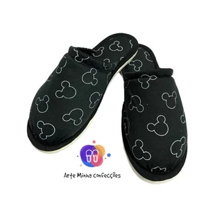 Pantufa Chinelo De Quarto unissex com estampa de Minnie e Lua PRETA, Em Tecido Malha, Solado Flexível, Conforto para Casa ou Maternidade- estampada