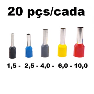 Terminal Tubular Ilhós Pré-isolado Simples de 1,5mm² a 10mm² 20un cada