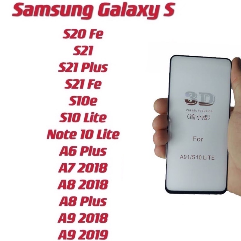 Película De Vidro 3D Samsung Galaxy S20 Fe/S21 Plus/S10 Lite/A7/A8 Plus