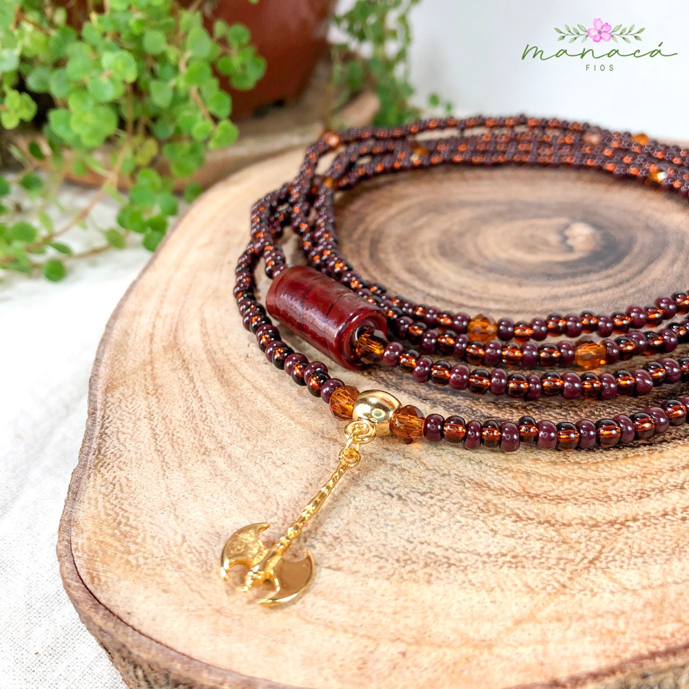 Guia de Xangô Fio de Contas Colar Proteção Umbanda Candomblé Xango Marrom