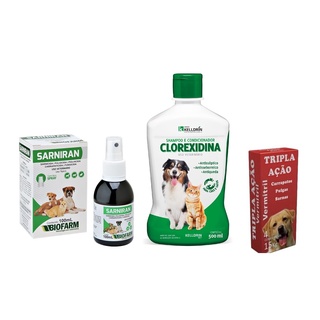 Kit Para Dermatite e sarna em Cães - Combo com Shampoo e Anti Pulgas