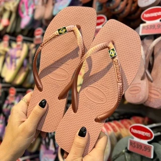 Chinelo Quadrado Havaianas Slim Square Rosa Crocus + Pingente do Brasil