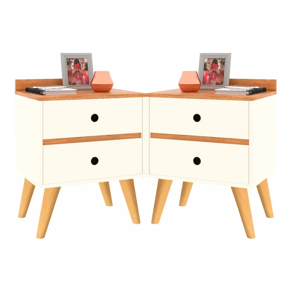 kit 2 Mesas de cabeceira madero retrô com pés palito para quarto Decor