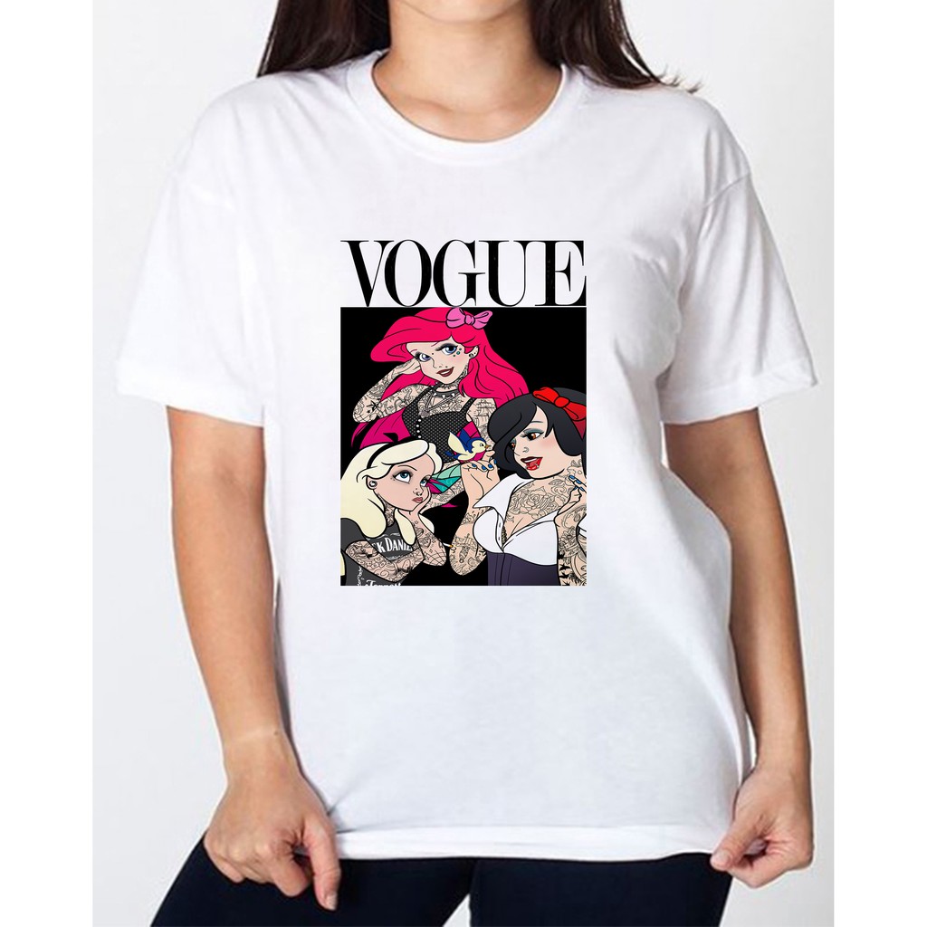 Camiseta Vogue princesas Disney Tattoo black Disney Vogue Princesas Alice Branca de neve Ariel Branca T shirt Shopee Brasil