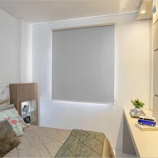 Cortina Persiana Rolô Cinza Blackout 1,10m x 1,00m Veda Luz Blecaute Quarto Sala Escritório