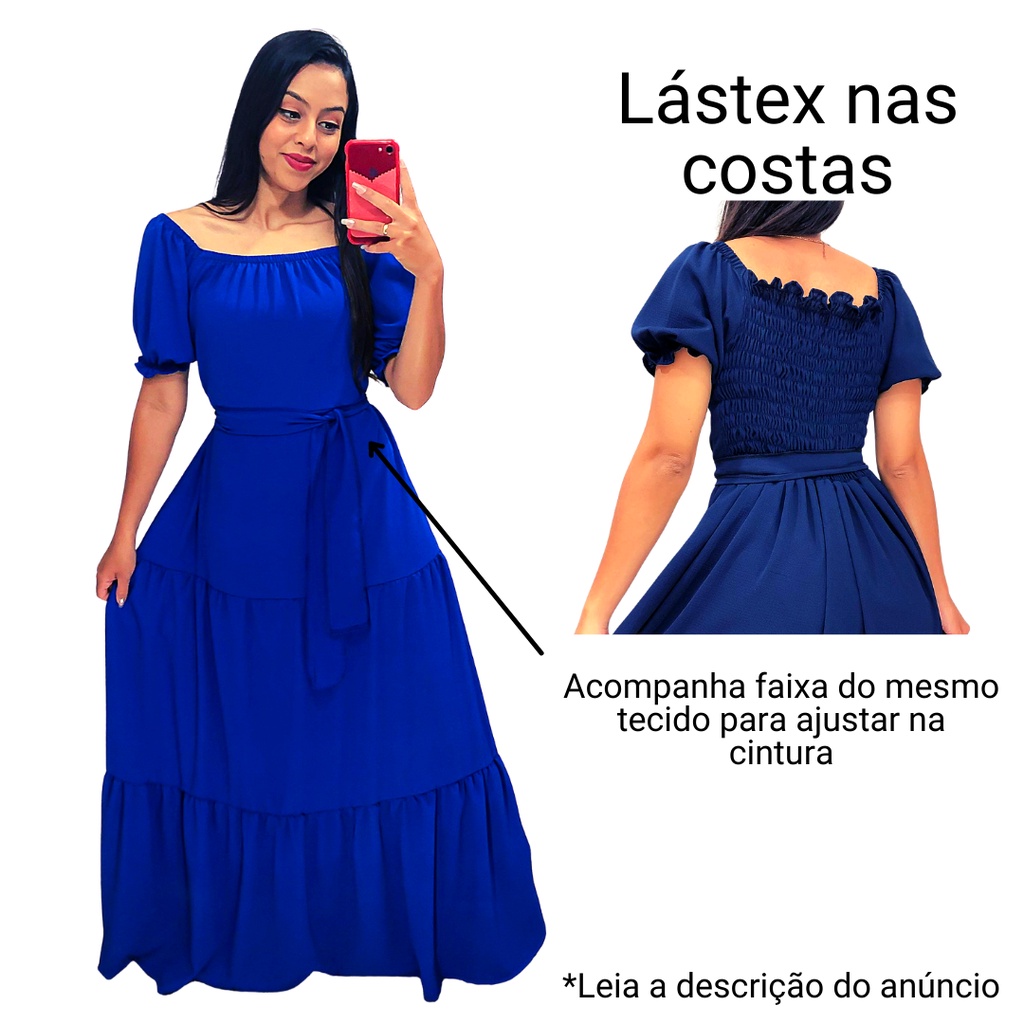 Vestido Longo Tecido de Alfaiataria Com Manga Curta Ciganinha Três Marias  Com Lastex