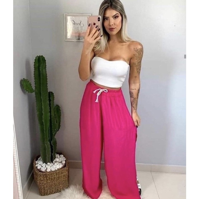 Calça pantalona aberta nas hot sale laterais