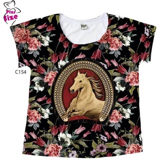Blusa Feminina Plus Size Cavalo Moldura Country C154
