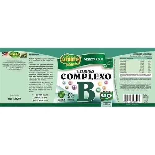 Complexo B Vitaminas Unilife 60 Caps 500mg Vegetariano | Shopee Brasil