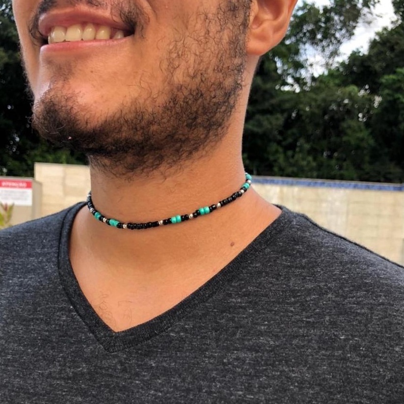 Choker de miçangas | Colar praiano | Colar Masculino | Shopee Brasil