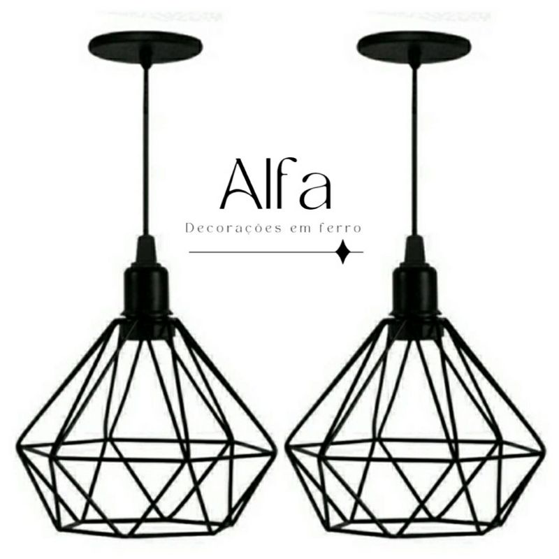 kit 2 Pendente Diamante Aramado Preto